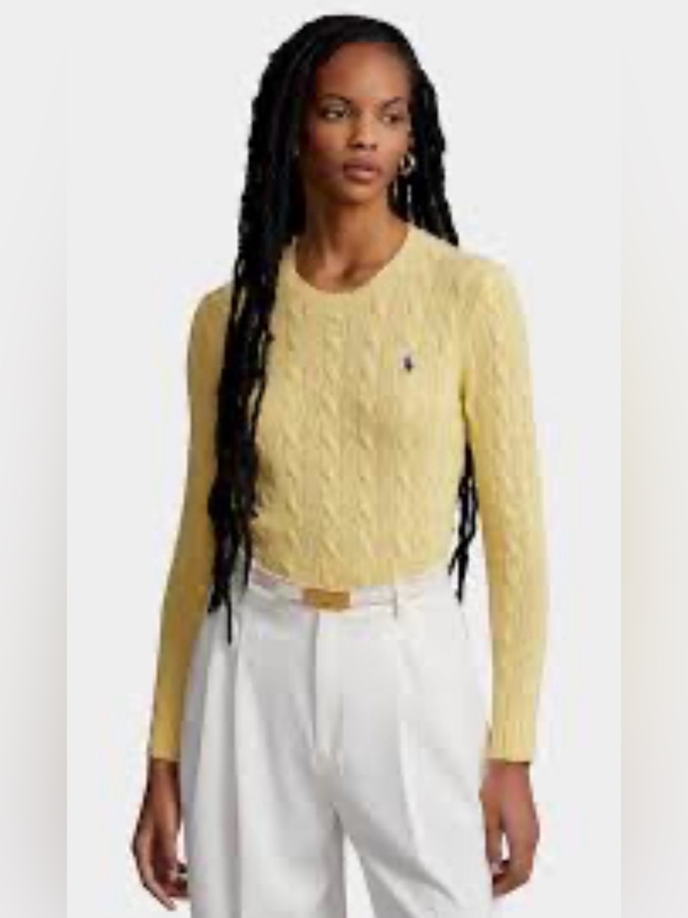 Ralph Lauren Pale Yellow Cable-Knit Crewneck cashmere Sweater L